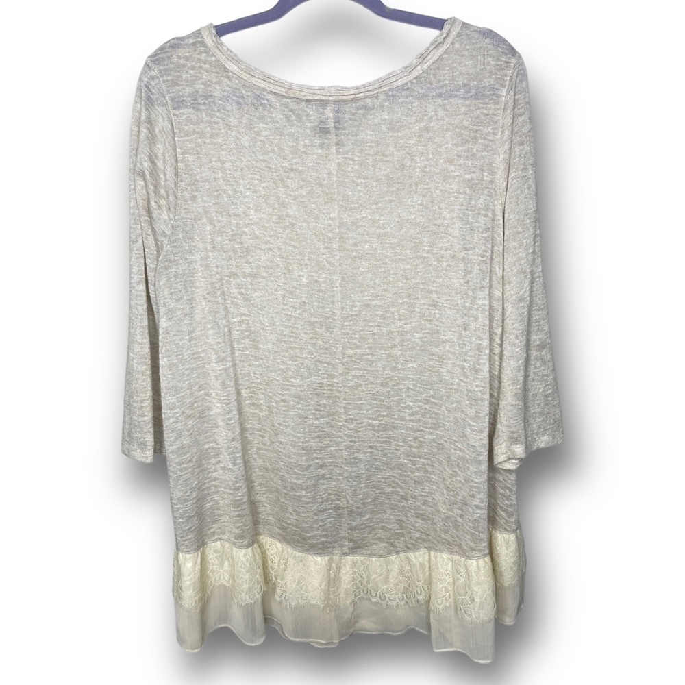 Living Doll Size 2X Ivory Lace Trim Gauzy 3/4 Sleeve Lightweight Dainty Top - Picture 2 of 11